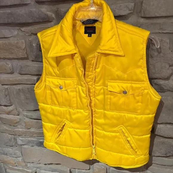 Vintage Tommy Jeans Yellow Puffer Vest Size LG Y2K Coat Jacket Medium - Picture 2 of 7